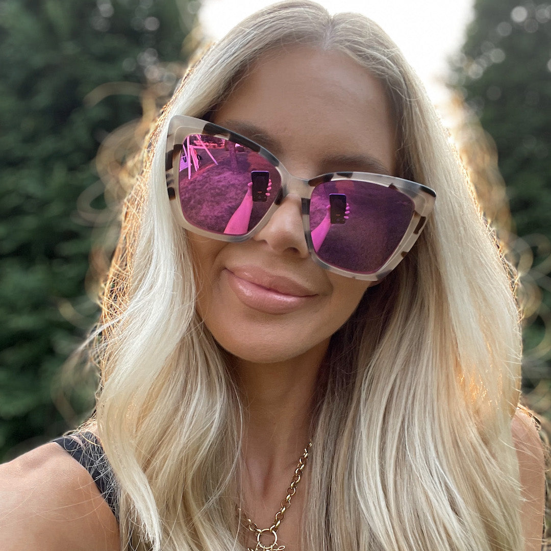 BECKY IV - CREAM TORTOISE + PINK MIRROR SUNGLASSES - Image 10