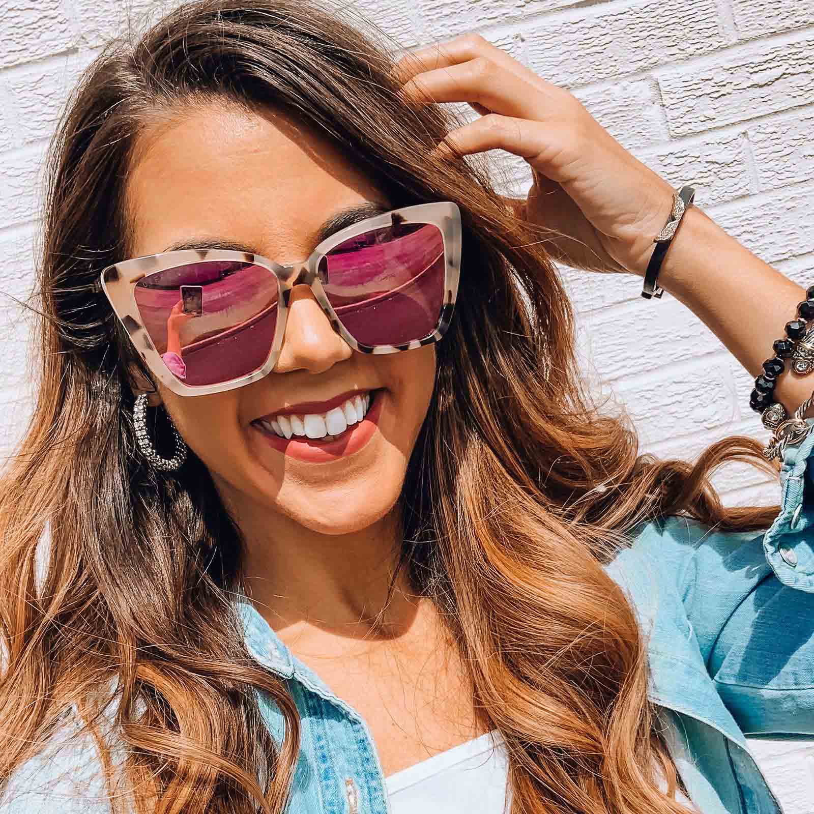 BECKY IV - CREAM TORTOISE + PINK MIRROR SUNGLASSES - Image 11