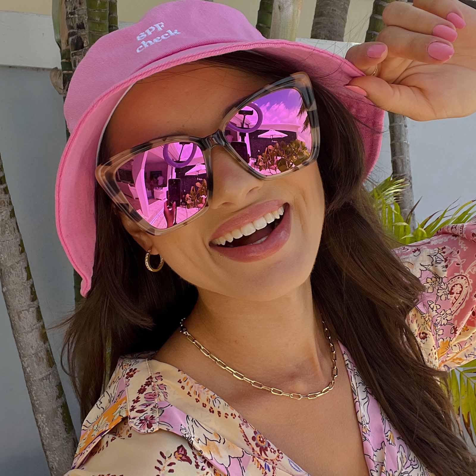 BECKY IV - CREAM TORTOISE + PINK MIRROR SUNGLASSES - Image 12