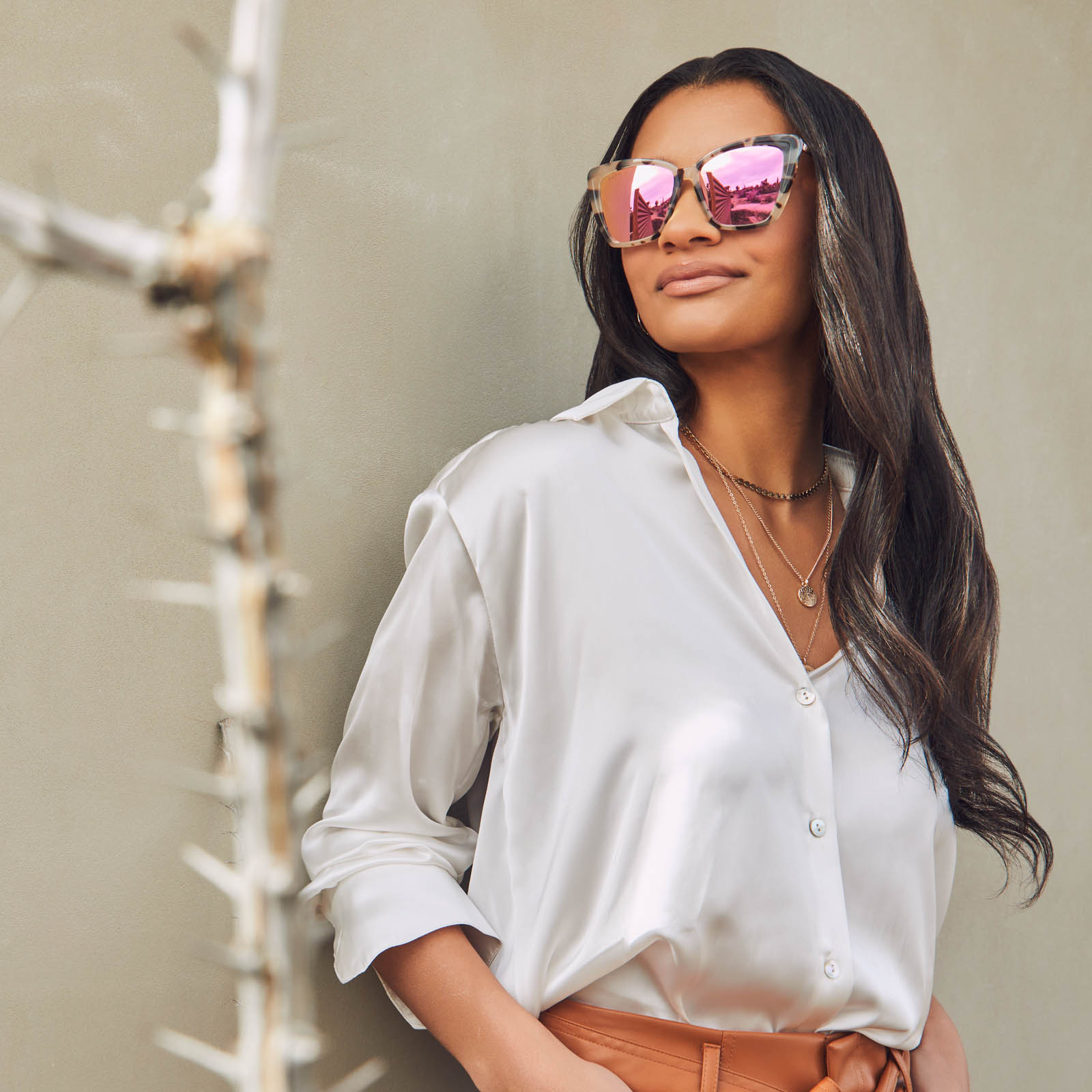 BECKY IV - CREAM TORTOISE + PINK MIRROR SUNGLASSES - Image 13