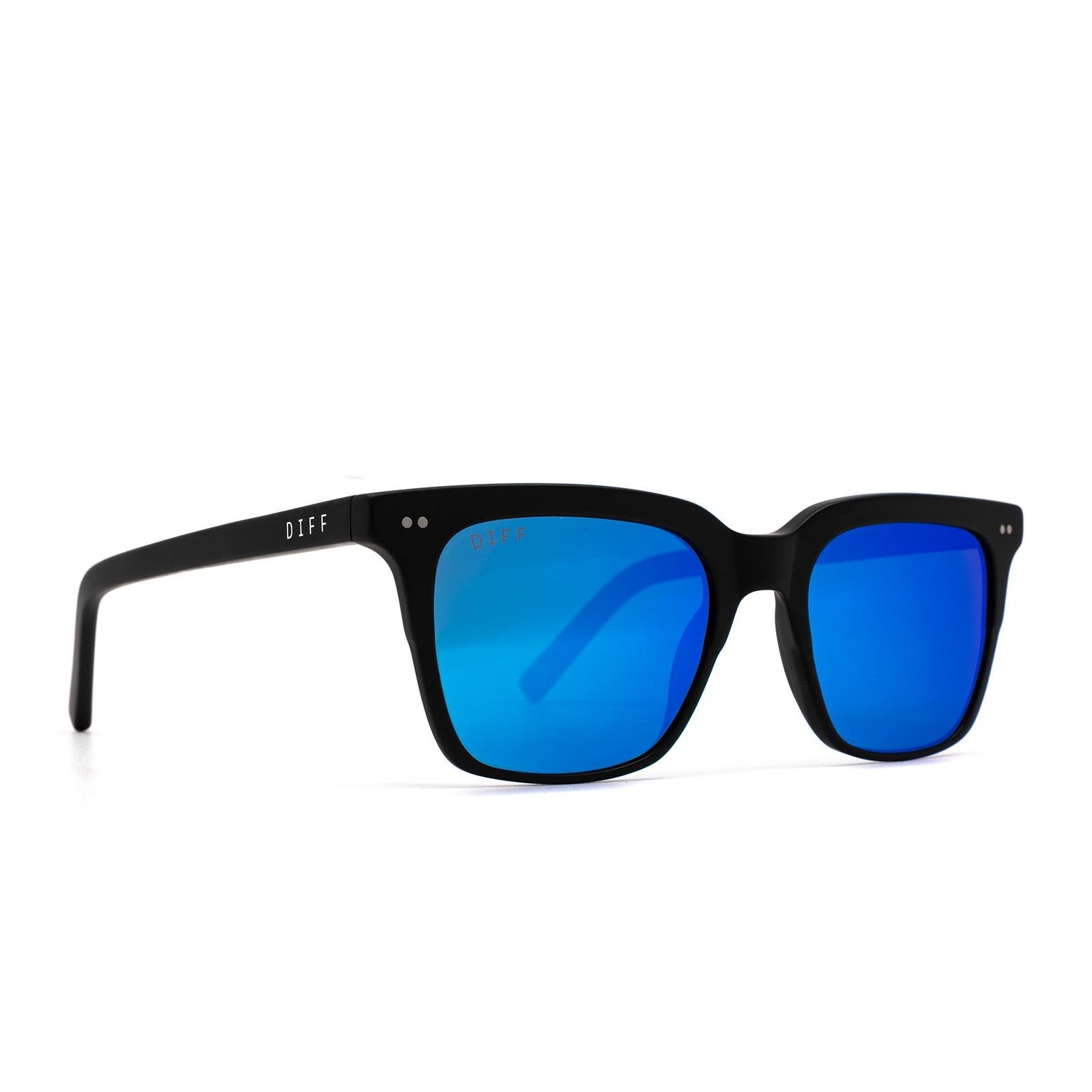 BILLIE - MATTE BLACK + BLUE MIRROR SUNGLASSES - Image 2