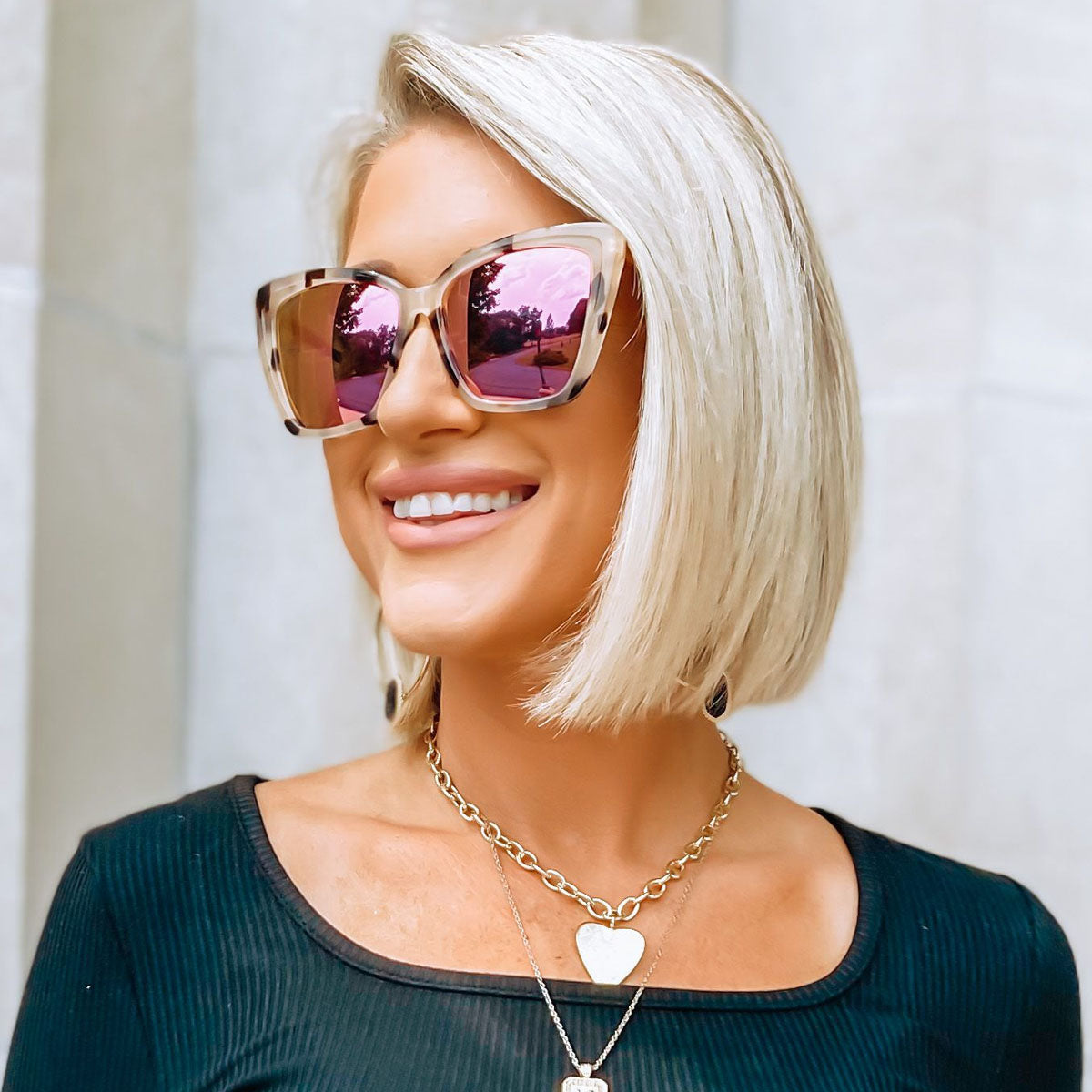 BECKY IV - CREAM TORTOISE + PINK MIRROR SUNGLASSES - Image 5