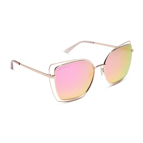 JACQUELINE - CHAMPAGNE + PINK MIRROR SUNGLASSES - Image 2