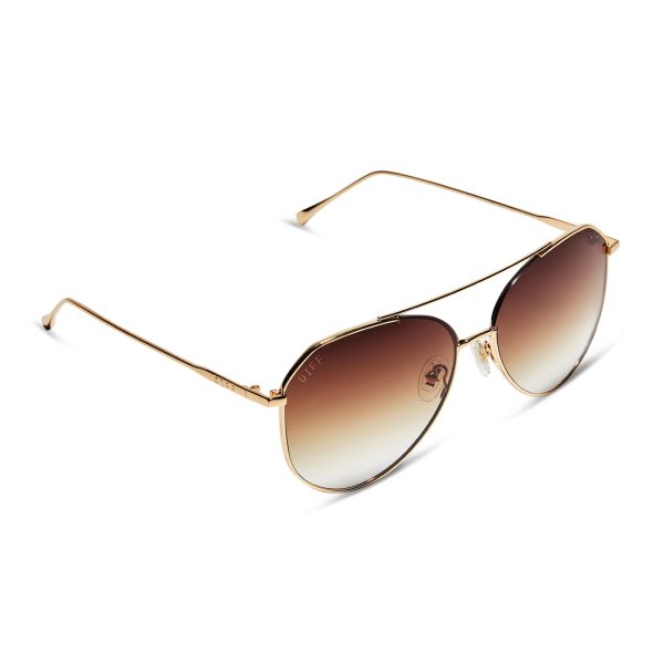 JANE - GOLD + BROWN GRADIENT SHARP SUNGLASSES - Image 4