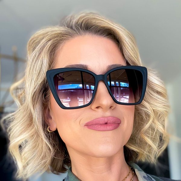 HEIDI - MATTE BLACK + GREY GRADIENT SHARP SUNGLASSES - Image 7
